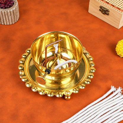 Akhand Jyot Diya with Wick Lifting & Flame Control – Brass + Glass (300 ml)