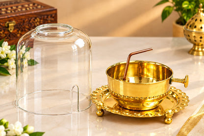 Akhand Jyot Diya with Wick Lifting & Flame Control – Brass + Glass (300 ml)