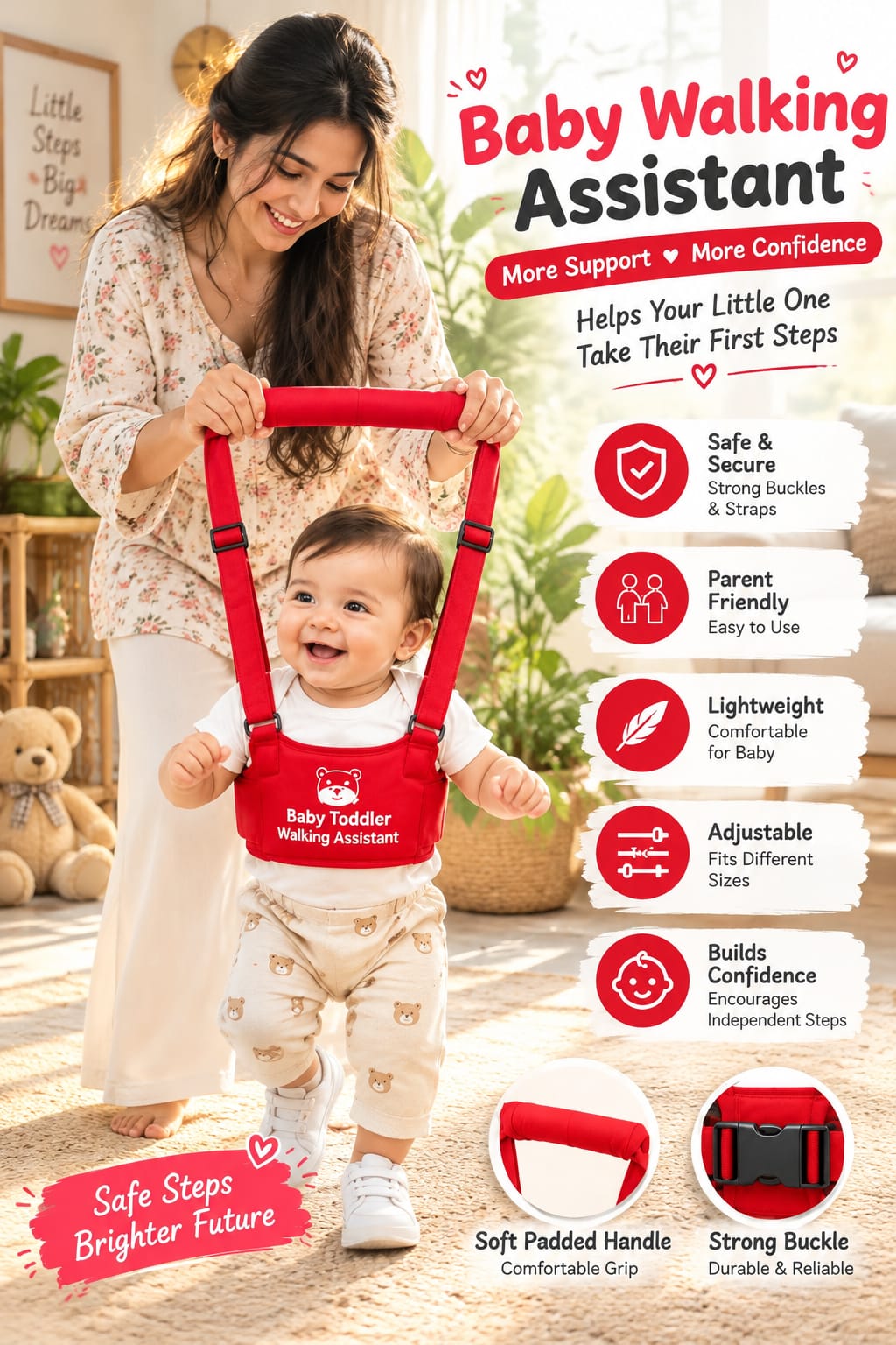 Reone Baby Walking Assistant Belt - Adjustable Toddler Harness for Safe First Steps
